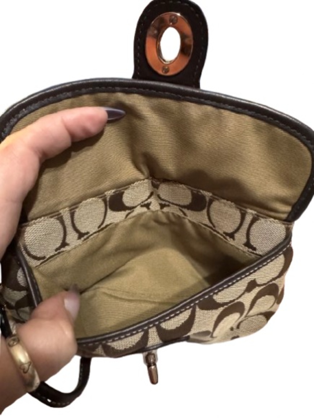 Coach F41756 Y2K Legacy Signature Top Turnlock Wristlet (Khaki/Brown) - EUC - Picture 6 of 9